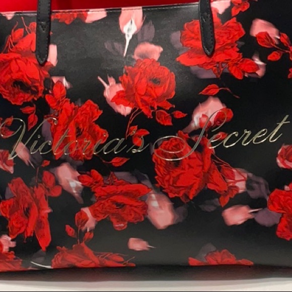 Victoria's Secret Red and Black Floral Tote - Picture 2 of 4